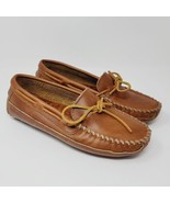 Minnetonka Men&#39;s Driving Moccasins Size 7 M Chestnut Cowhide Double Bottom - £43.48 GBP