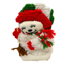 Vintage Handmade Christmas Needlepoint Plastic Canvas Snowman Figure 5.5&quot; - £12.92 GBP