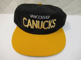 Vancouver Canucks NHL Hat Vintage Black Yellow Brim OS Adjustable Retro - £22.71 GBP