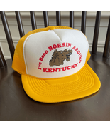 Vintage 80s Yellow Trucker Hat Horsing Around Kentucky Adjustable - $428.54 MXN