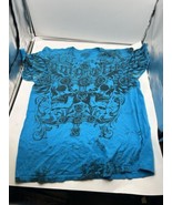 Vintage Y2K MMA Elite Tribal Cross Cyber Grunge Emo Blue XL T Shirt Tapout - $940.28 MXN