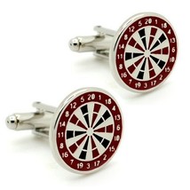 DART BOARD CUFFLINKS Pub Bar Game Darts Dartboard Sports Red Black Ename... - $11.95