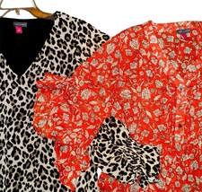 Lot 2 Vince Camuto Tops Red Floral Sheer Leopard V-neck Blouse Dressy Career M - $15.83