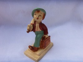 Vintage Chalkware Figurine Boy Walking W Bag &amp; Umbrella - £7.90 GBP