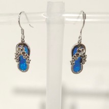925 Sterling Silver Flip Flop Flower Dangle Drop Earrings Blue Opal Inla... - £127.87 GBP