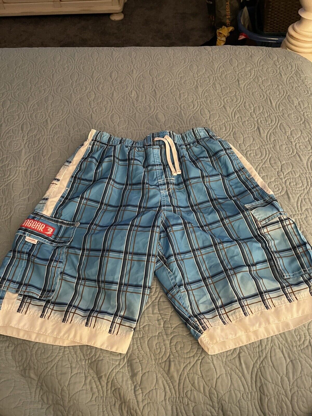 INGEAR Men&#39;s Nautical Board Shorts Swim Trunks Blue Striped Size Medium - $5.00