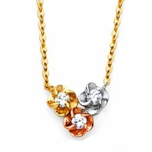 14K Tri Color Gold Three Rose Pendant Necklace - £151.91 GBP