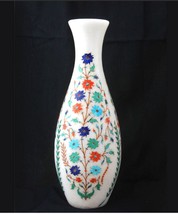 12&quot; Inches Marble Inlay Antique Flower Vase Decorative Floral Pattern Inlay Work - £713.87 GBP