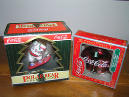 Estate Lot of 2 Coca Cola Holographic Santa Bottle Cap &amp; Snowboarding Polar Bear - £9.64 GBP