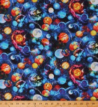 Cotton Space Planets stars Solar System Blue Fabric Print by Yard D463.53 - $15.95