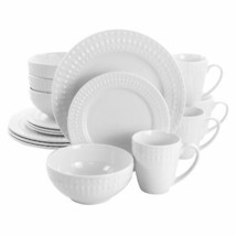 Elama Cara 16 pc Round Porcelain Dinnerware Set in White - £51.72 GBP