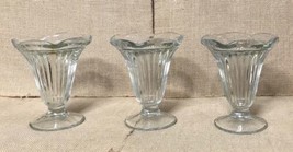 Vintage Clear Glass Old Fashioned Ribbed Sundae Dish Fluted Edge Set Of 3 - £8.92 GBP