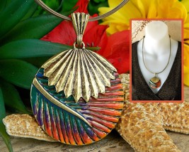 Vintage Chicos Multi Strand Enamel Leaf Feather Fan Pendant Necklace - £20.32 GBP