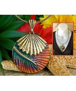 Vintage Chicos Multi Strand Enamel Leaf Feather Fan Pendant Necklace - £20.69 GBP