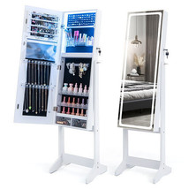 Lockable Jewelry Armoire Standing Cabinet with Lighted Full-Length Mirror-White  - £104.14 GBP
