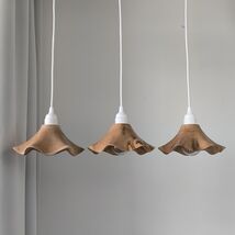 Set of 3 Wooden Flower Pendant Lights, Handcrafted lamps with wavy edges - $390.00