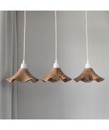 Set of 3 Wooden Flower Pendant Lights, Handcrafted lamps with wavy edges - $390.00