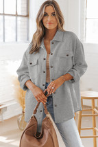 Gray Solid Textured Flap Pocket Buttoned Shacket - $24.05