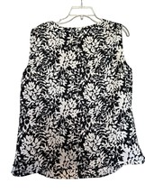 Talbots Womens Top Black White Sz Large Petite Ruffled Leaf Pattern Slee... - $18.81