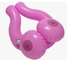 Bachelor Bachelorette Party Pink Inflatable Boobs Float with Drink Holder (a) - £87.04 GBP