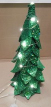 LED Lighted Faux Birch Cone Christmas Tree 16&quot; x 6&quot; Green Glitter Battery 147Q - £11.98 GBP