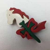 Christmas Decor Wooden Puzzle 5 Piece White Stick Horse Red Mane Bow Green - $14.99