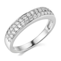 1.7Ct Round Moissanite Lab-Created Diamond 2-Row Wedding Band Sterling Silver - £97.38 GBP