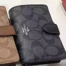 COACH Ladies Folding Purse Card Bag Pocket Wallet Canvas (BLACK Signature) - $60.00