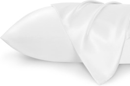 King Size Satin Pillowcase Set of 2 Pure White Silky Pillow Cases for Hair and S - £18.85 GBP