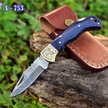 Skinning Damascus Steel Camping Tactical Folding blade Pocket Knife Hunt... - $29.65