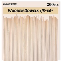 200 Pieces Wooden Dowel Rod-6&quot;X1/8&quot; Unfinished Natural Hardwood Sticks, ... - $17.99