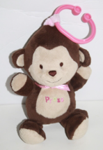 Child of Mine Carter's Stuffed Plush Press Baby Monkey Brown Pink Ring Clip FLAW - $16.42