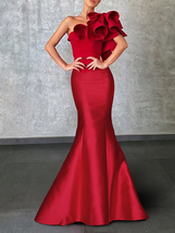 Off Shoulder Hip Wrapped Skirt Floor Length Satin Party Dress Women's Party - $106.00