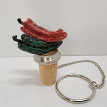 Wine Beverage Bottle Cork Stopper Green Red Chili Peppers Gift - £10.31 GBP
