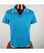 Banana Republic Mens Large L 46 48  Blue Textured Short Sleeve Polo Shirt - $19.79