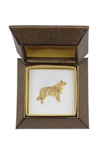 NEW, Golden Retriever, dog pin, in casket, gold plated, limited edition, ArtDog - £37.88 GBP