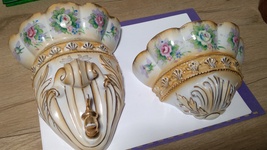 White Floral design wall hanging scones a pair of flowerpots - $30.00