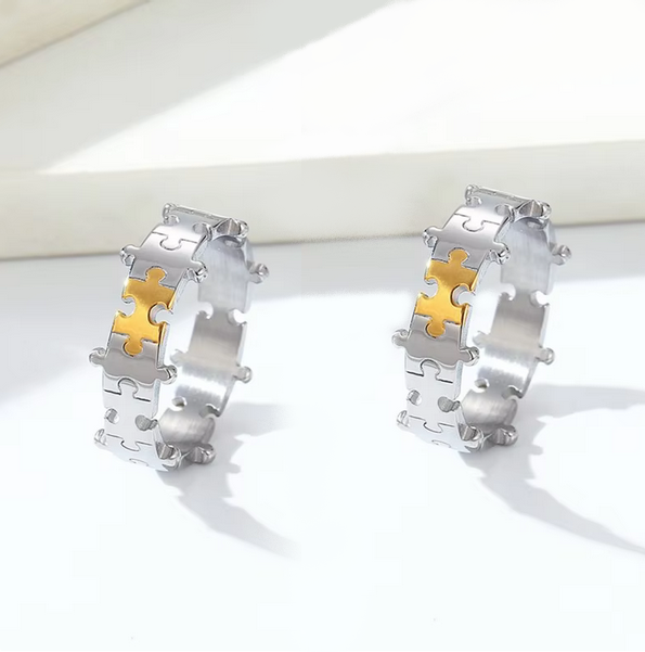 Classic Stainless Steel Puzzle Design Creative Band Ring