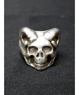 Vintage Sterling Silver Horned Demon Skull Biker Gothic Punk Mens Ring S... - $49.83