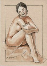 ACEO Original Painting Figure Study woman female nude pose drawing model - £12.56 GBP