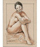 ACEO Original Painting Figure Study woman female nude pose drawing model - £12.50 GBP