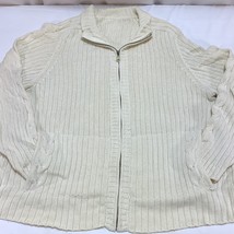 Off White Zip Cardigan Sweater Size 1X Cable Knit Pockets - $17.22