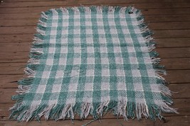 Kennebunk Weavers Green Gray Check Woven Wool Throw Blanket Fringe 38x50 - £19.46 GBP