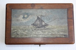 Old Antique Pick Me Up Wooden Box Hand Painted Oil on Wood Signed 1924 Rarest - £62.86 GBP