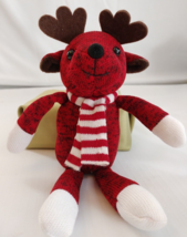 Galerie Reindeer Knit Doll Stuffed Animal Red And White & Strip With Scarf 10" - $12.87