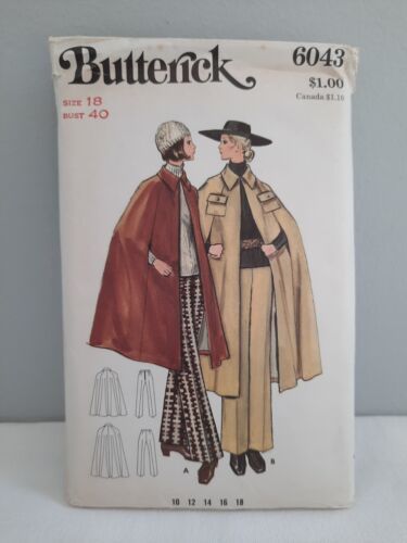 Primary image for FAB! VTG 70's Era Butterick 6043 Size 18 Cape w/ Collar & Straight Legged Pants