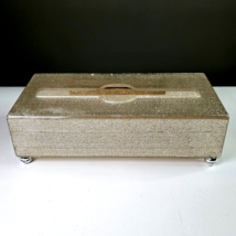 Vintage Art Deco Silver Mesh Hinged Silver Footed Tissue Box Holder Cover 10.5X5 - £31.46 GBP