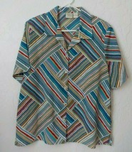 Allison Daley Colorful Stripes Button Up Top Blouse Women Size 16 Short Sleeves - £10.16 GBP