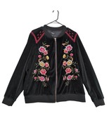 Torrid Women&#39;s Plus Size 2X Velour Floral Embroidered Bomber Jacket, Ful... - $36.00