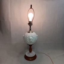 White Cherub Face Globe Hobnail Table Lamp 31&quot; Wooden Vintage 3 Way - £135.85 GBP